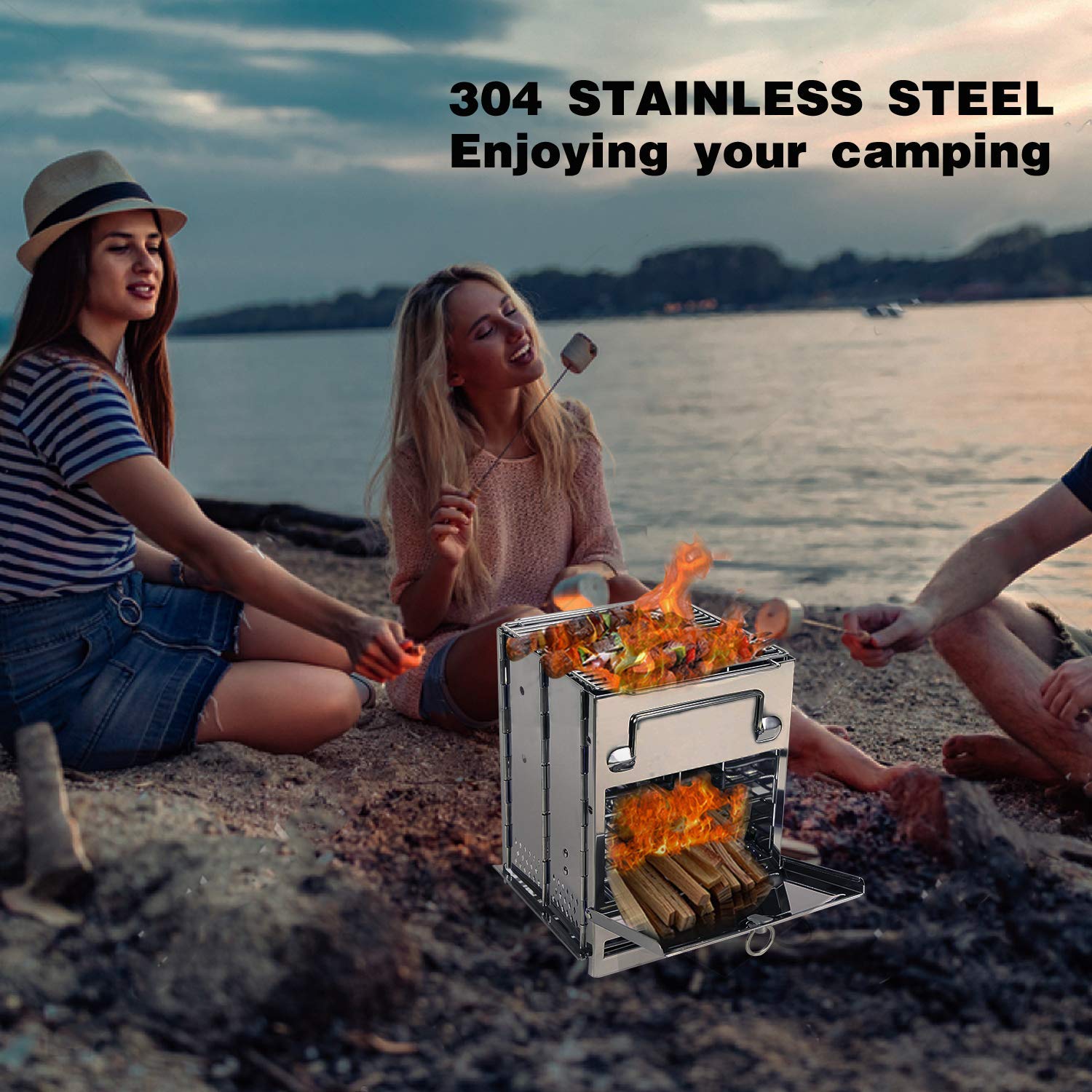Redcamp Portable Wood Burning Camp Stove, Large Folding Rocket Stove For Hiking Camping Picnic Bbq