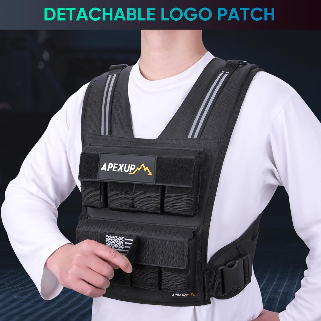 APEXUP Adjustable Weighted Vest Men 20lbs/30lbs/40lbs Weights with Reflective Stripe, Weight Vest Woman Workout Vest for Strengt