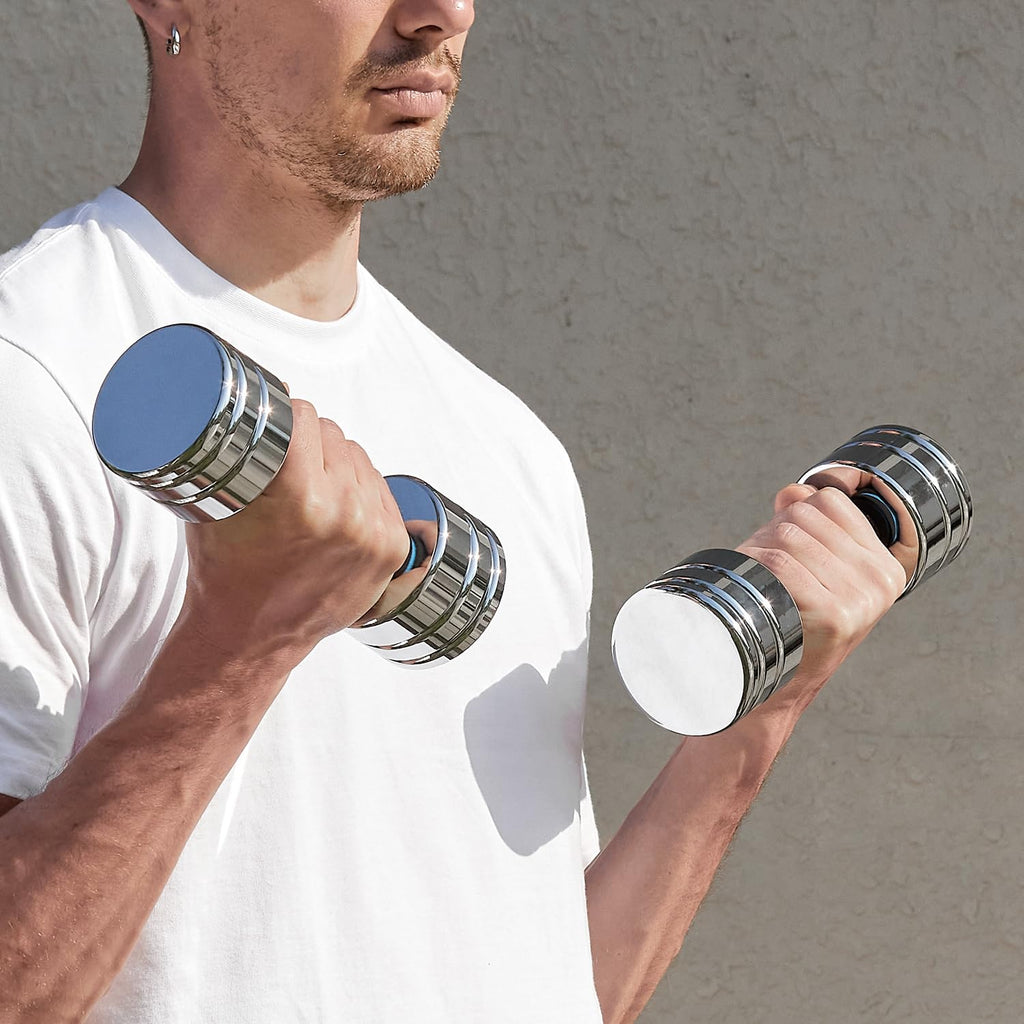 Adjustable Dumbbell Set 10Lb Pair (5Lb7Lb8Lb10Lb) Set Of 2 Steel Dumbbells Chrome Weights With Foam Handles Home Gym Workout (St