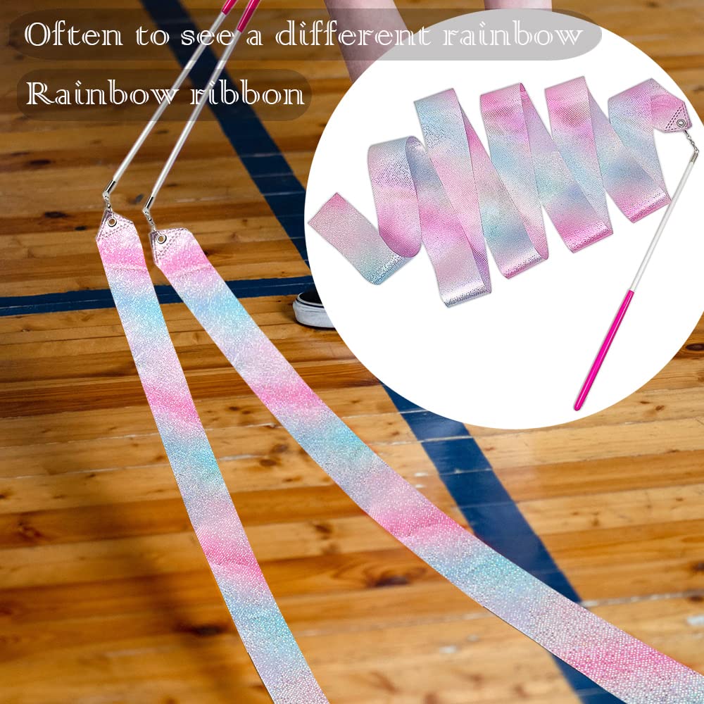 Hzmm 2 Pcs Dance Ribbons, 78.7 Inch Sparkling Dance Ribbon Streamer, Rhythmic Gymnastics Ribbon With Wand, Twirling Dancing Ribb