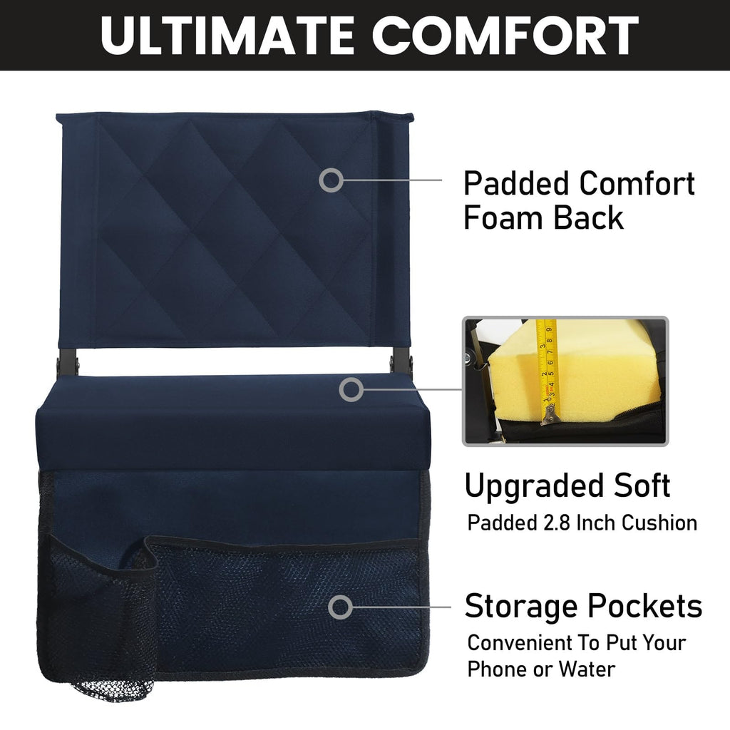 Sheenive Stadium Seats For Bleachers With Back Support, Bleacher Seats With Backs And Cushion Wide, Padded Portable Folding Comf