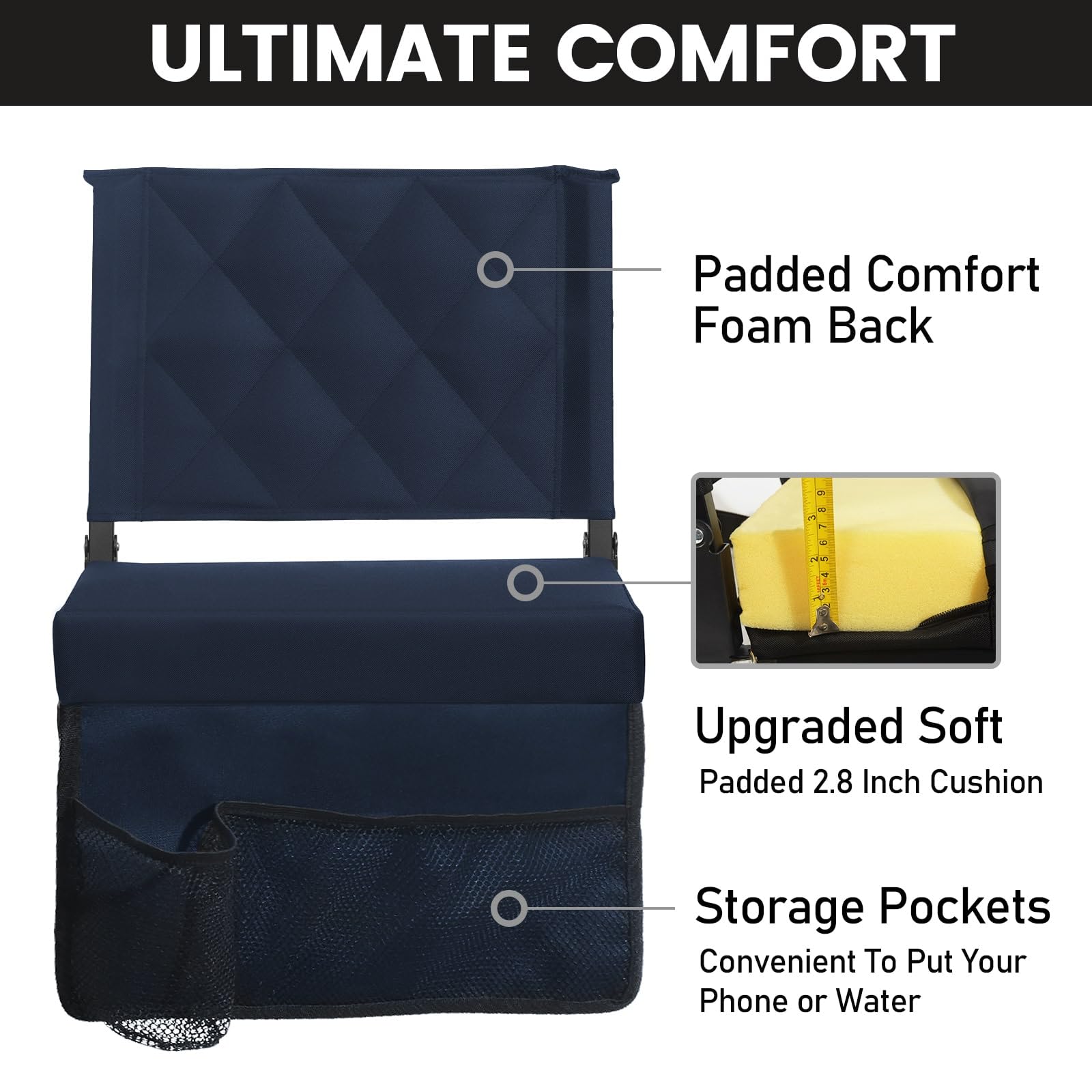 Sheenive Stadium Seats For Bleachers With Back Support, Bleacher Seats With Backs And Cushion Wide, Padded Portable Folding Comf