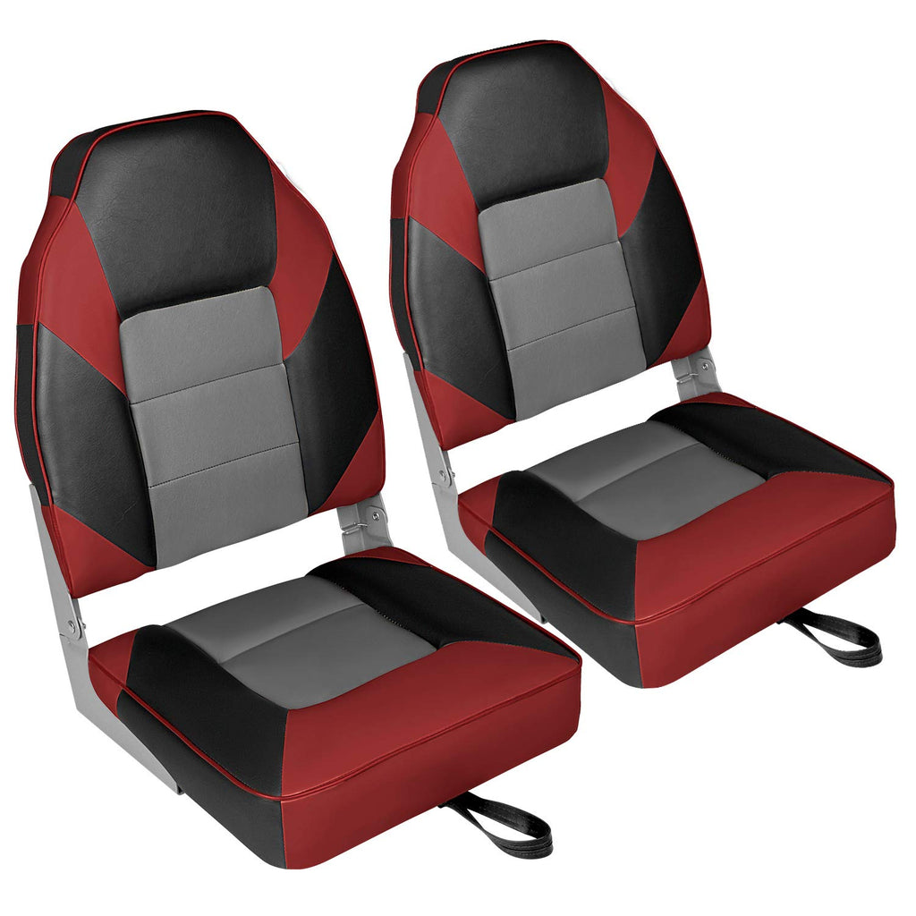 Leader Accessories A Pair Of Elite Low/High Back Folding Fishing Boat Seat (2 Seats) (Red/Charcoal/Black)