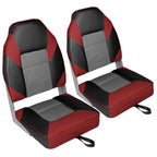 Leader Accessories A Pair Of Elite Low/High Back Folding Fishing Boat Seat (2 Seats) (Red/Charcoal/Black)