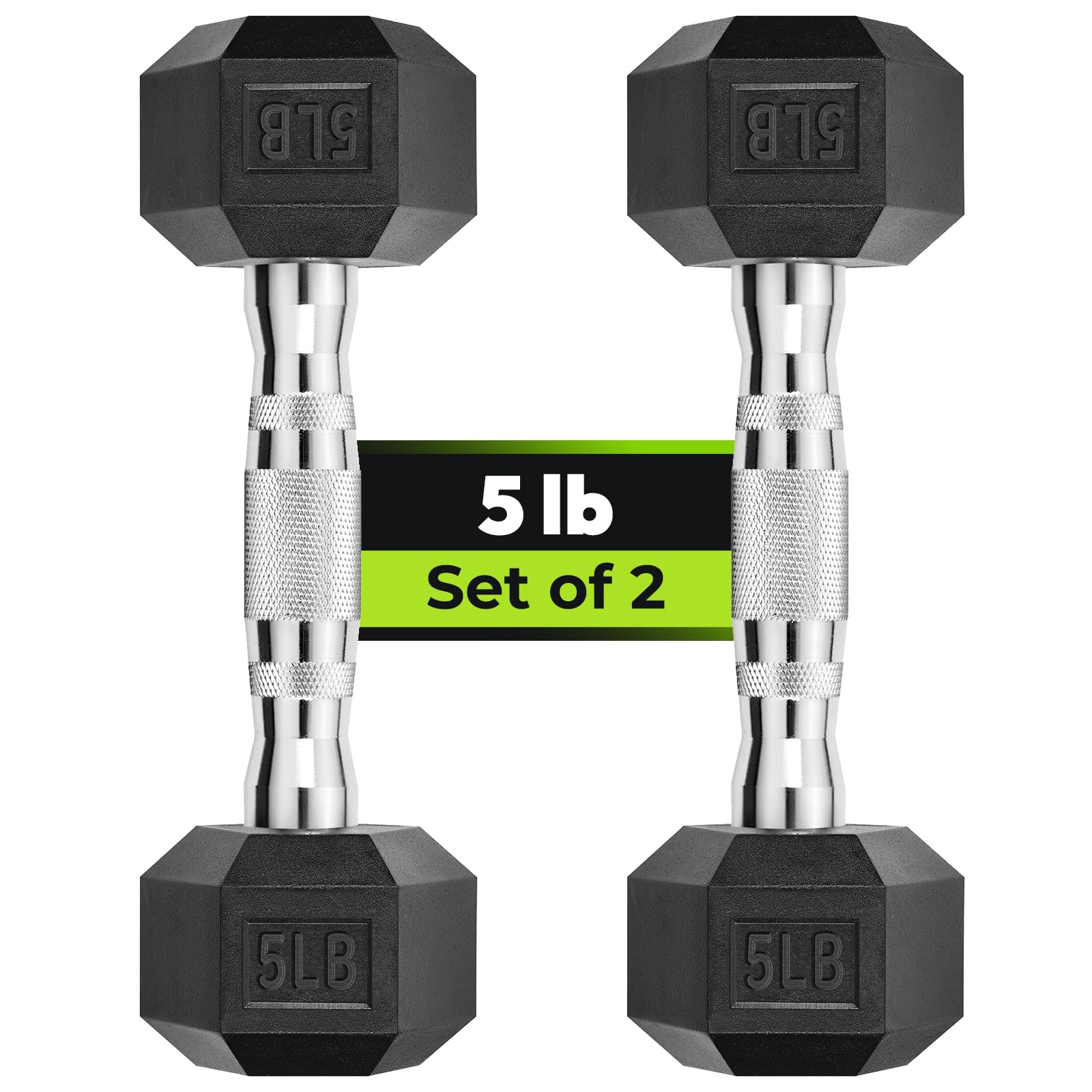Hex Dumbbell Rubber Encased Dumbbell Strength Training Hex Dumbbell, Hand Weight For Workout & Exercise/Pair Of 5Lb