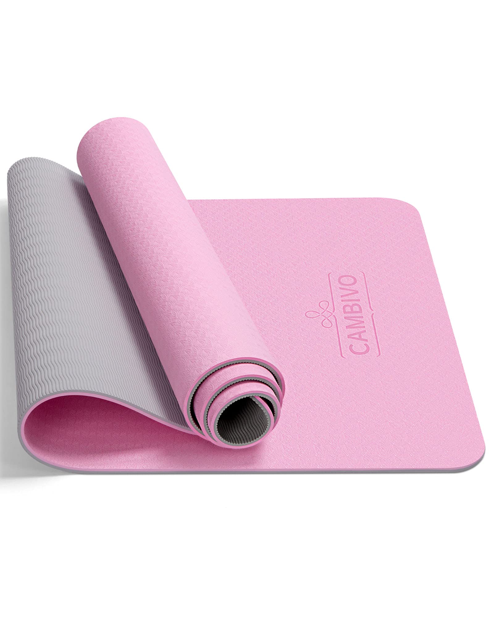 CAMBIVO Pink Yoga Mat for Women Men Kids, 72 x 24 x 8mm Extra Thick TPE Pilates Mat Non Slip, Workout Mat with Carrying Strap fo