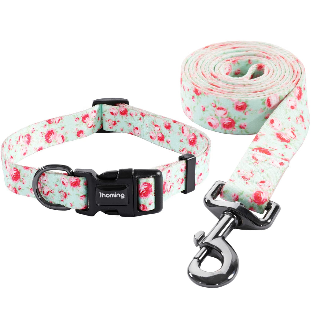 Ihoming Dog Collar And Leash Set For Daily Outdoor Walking Running Training, Floral Greenlake Design For Small Boys Girls Dogs C