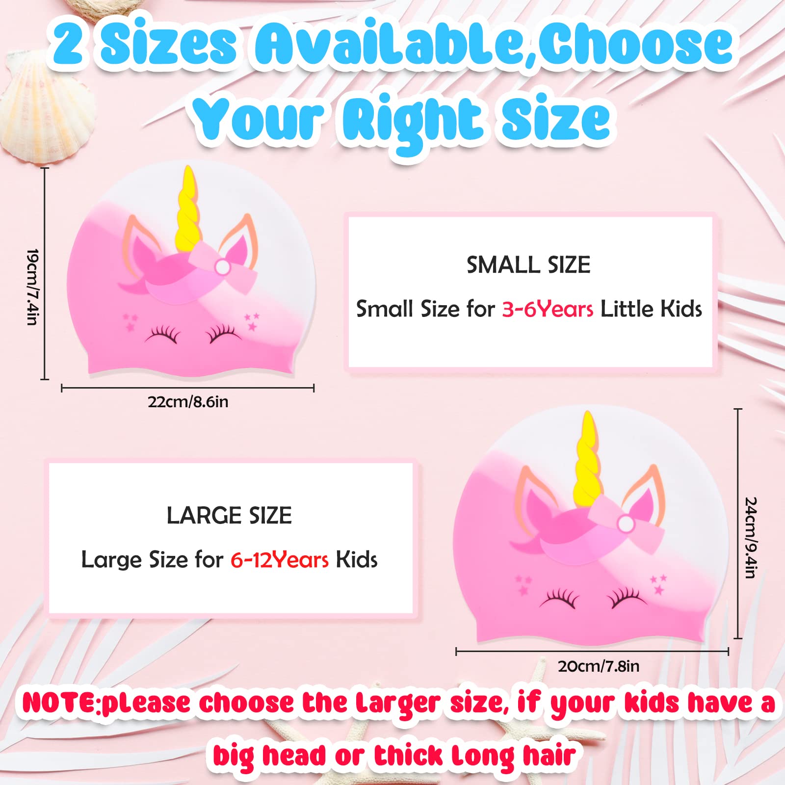 2 Pcs Kids Swim Cap Silicone Swimming Cap For Boys Girls (Age 3-12) Cover Ears Waterproof Bathing Cap Keep Hair Dry Swimming Hat