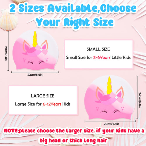 2 Pcs Kids Swim Cap Silicone Swimming Cap For Boys Girls (Age 3-12) Cover Ears Waterproof Bathing Cap Keep Hair Dry Swimming Hat