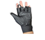 Prime Sports Leather Padded Spandex Fingerless Weight Lifting Training Cycling Driving Wheelchair Gloves-022 (Large)