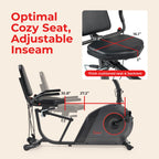 Sunny Health & Fitness Smart Recumbent Bike W/Workout Bands, 300Lb Capacity Compact Equipment For Indoor Full-Body Exercise, Adj