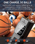 ETENWOLF P200 Electric Ball Pump 2000mAh Sports Air Pump with Digital Pressure Gauge for Basketball Soccer Volleyball (Black)