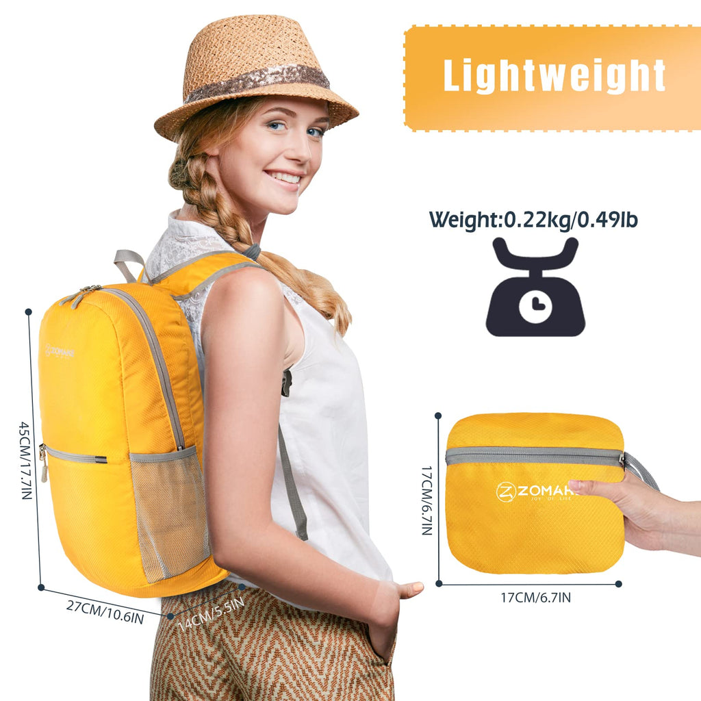Zomake Ultra Lightweight Hiking Backpack 20L - Packable Small Backpacks Water Resistant Daypack For Women Men(Yellow New)