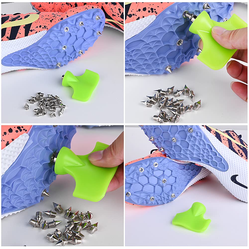 Nuolifee 1/4 Inch Track Spikes, 100 Pieces Steel Shoe Spikes Replacements And Spike Wrench For Sports Running Track Shoes