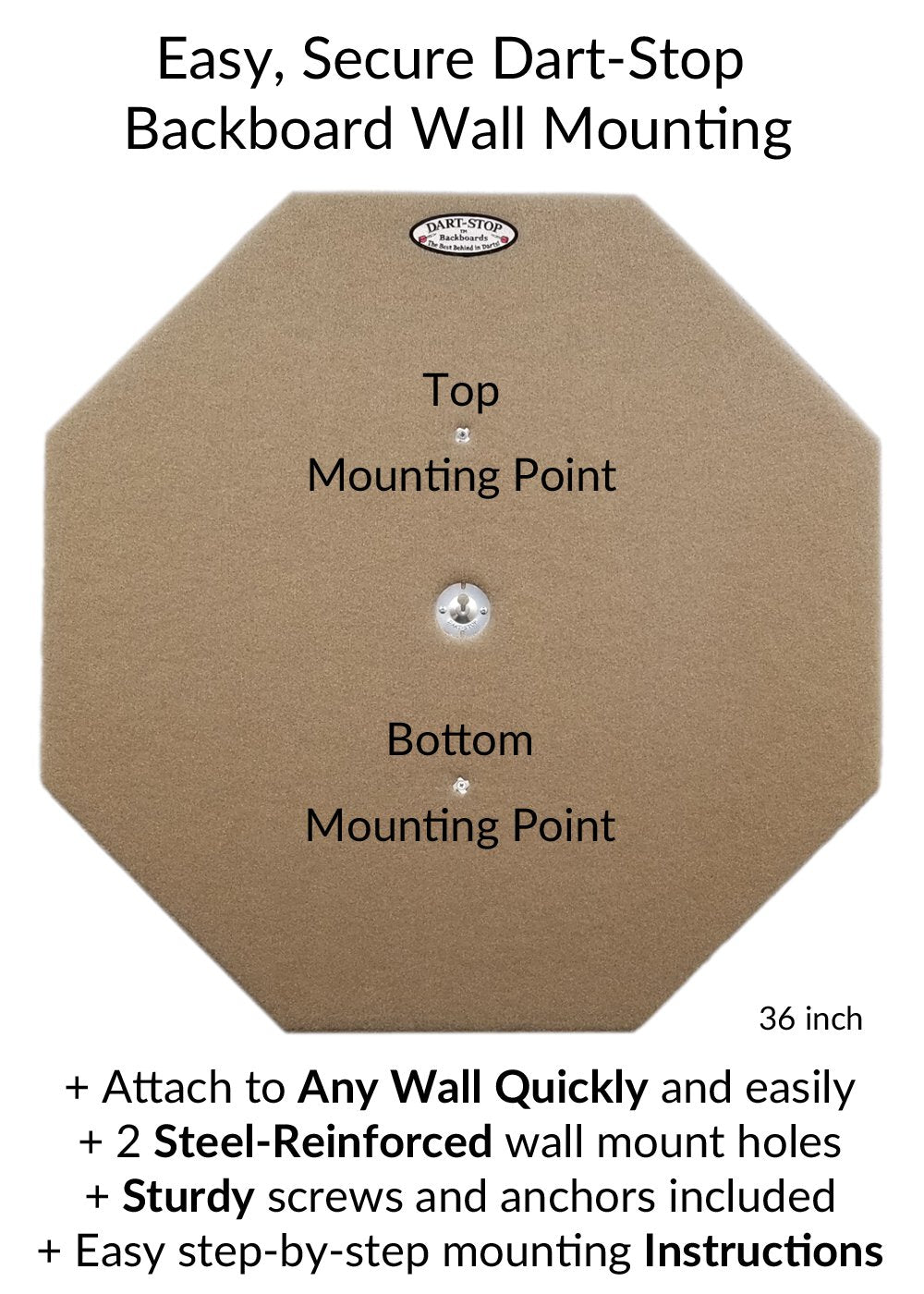 Dart-Stop 36 Inch Black Octagon Pro Dart Board Back Board  Wall Protector  Dartboard Surround