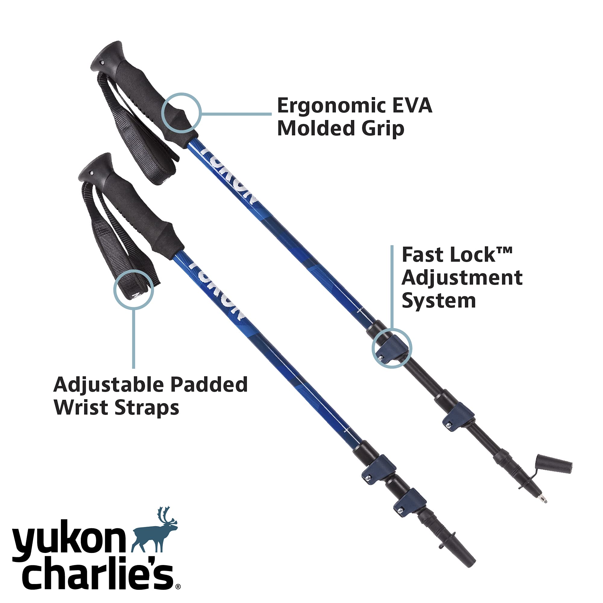 Yukon Charlies Advanced Trekking Poles, Fast Lock Adjustment System, Trekking And Snow Baskets Included