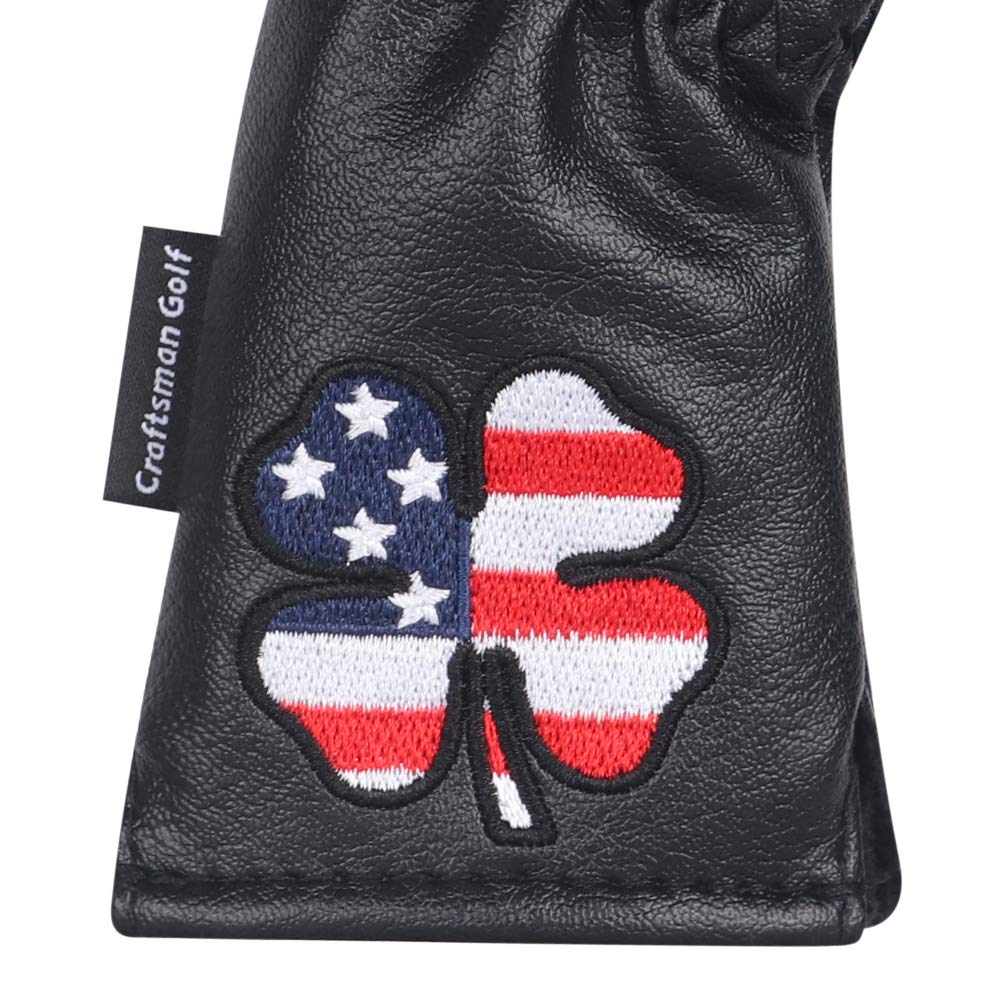 Craftsman Golf Left Handed Golfer 11Pcs /Set Usa Us Flag Clover Leather Black White Green Iron Covers Headcover Set (Black For L