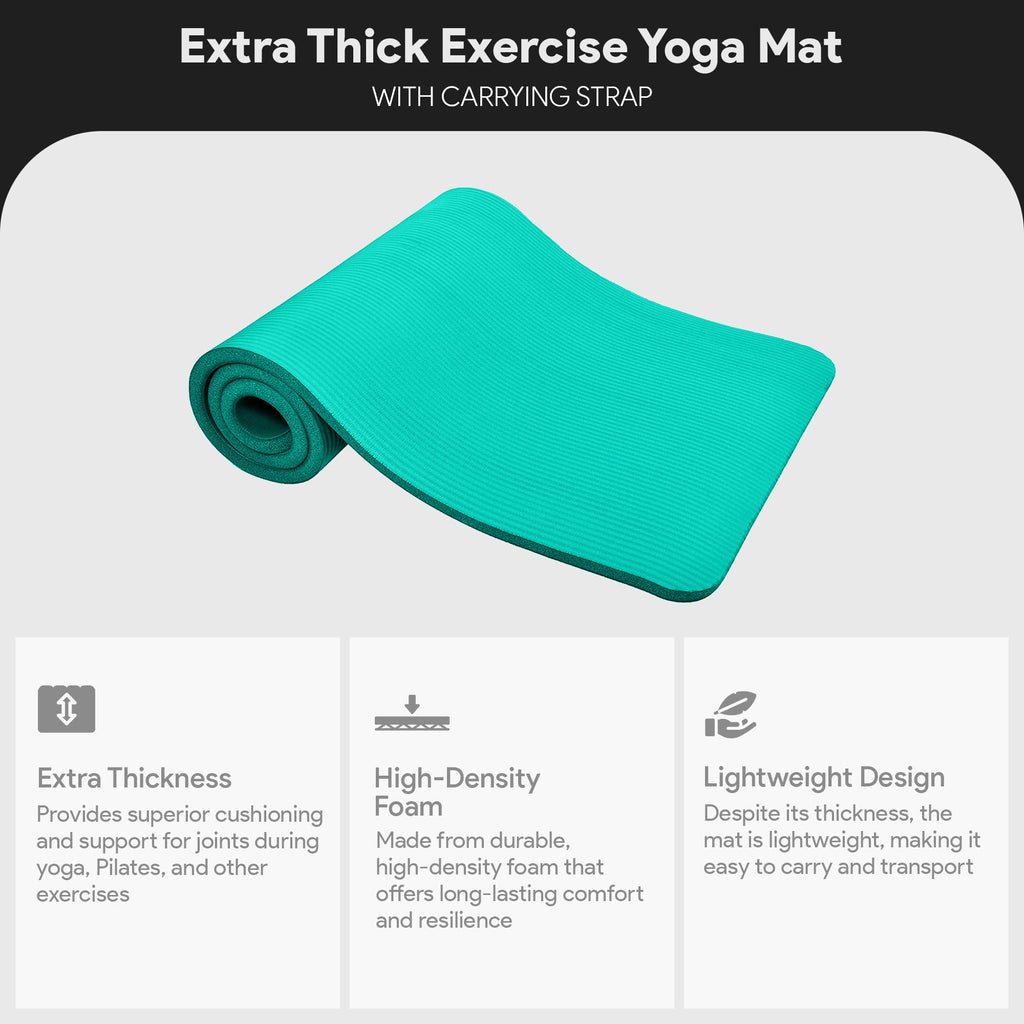 Balancefrom All-Purpose 1-Inch Extra Thick High Density Anti-Tear Exercise Yoga Mat With Carrying Strap (Green)