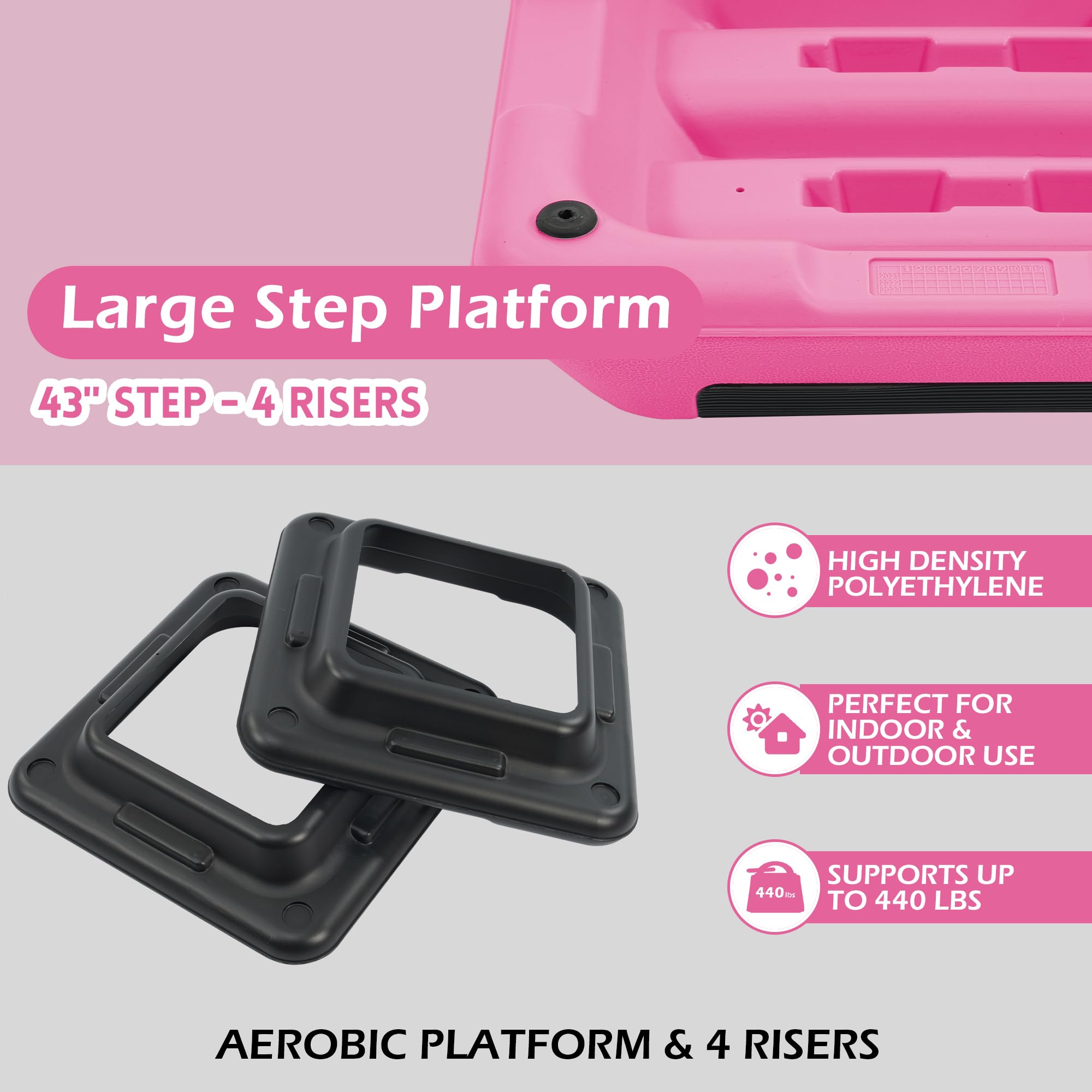 Fitvids Step Aerobic Stepper With 4 Stackable Risers, 43'' Aerobic Platform Adjustable Height 4''-6''-8'', Fitness Training Work