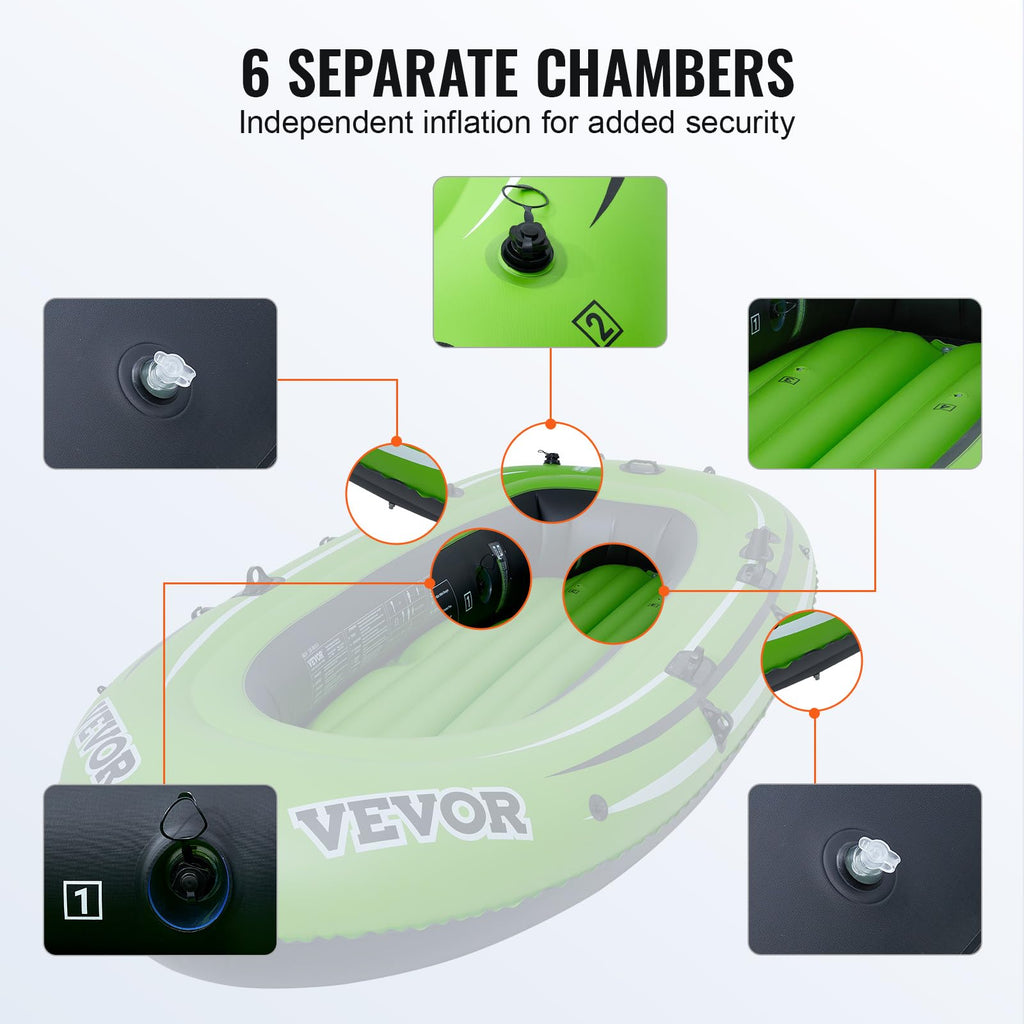 Vevor Inflatable Boat, 3-Person Inflatable Fishing Boat, Strong Pvc Portable Boat Raft Kayak, 45.6 Aluminum Oars, Fishing Rod Ho