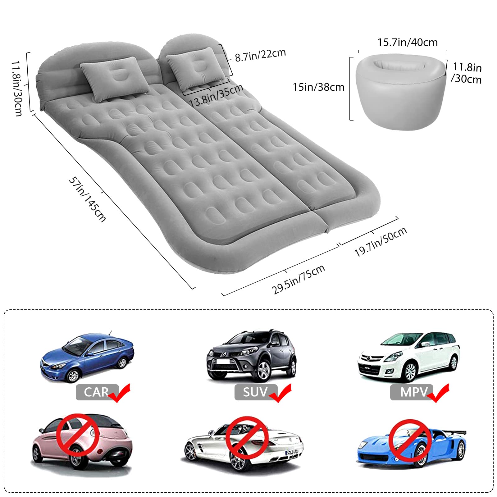 Iswees Car Bed Suv Air Mattress, Car Air Mattress With Home Power Adapter, Electric Pump, 2 Inflatable Pillows And 2 Footrests F