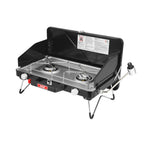 Feasto Camping Propane Stove, Portable Camping Grill Stove, Push-Button Ignition, Adjustable Windproof Burners, Wind Guards, Fol