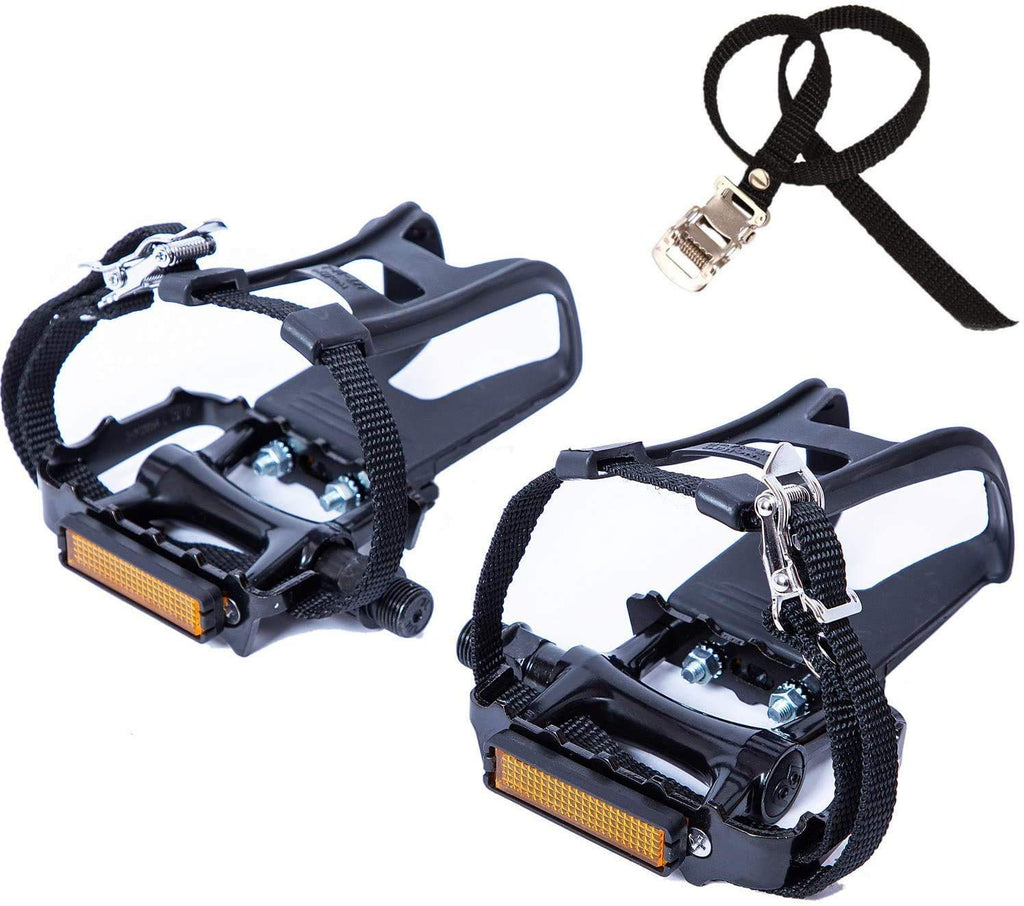 Newsty Bike Pedals With Toe Cages And Straps - Bicycle Toe Clips Cage Compatible With Peloton Bike Spin Bike For Regular Shoes I
