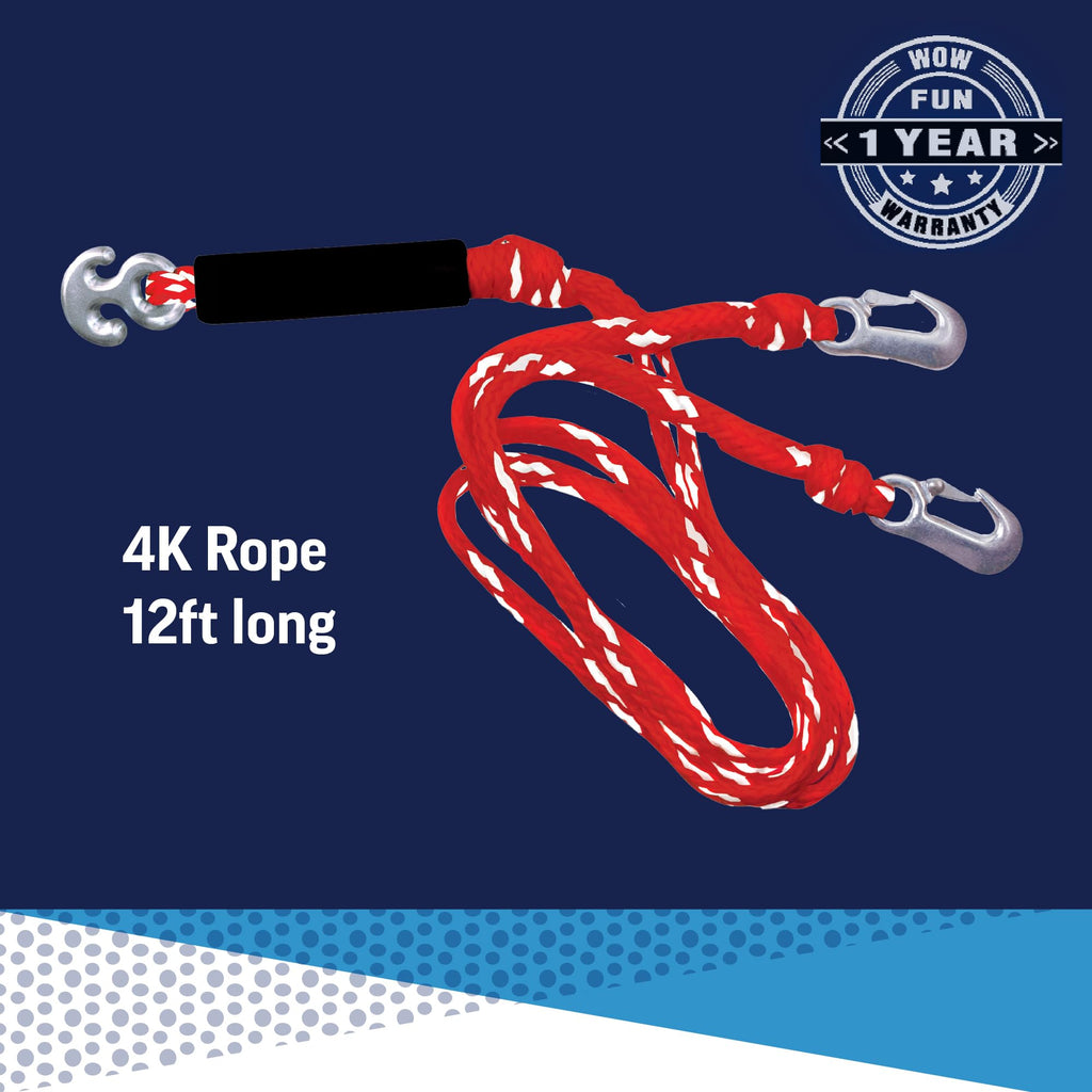 Wow World Of Watersports Red/White Heavy Duty 1 2 3 Or 4 Person 4K Tow Harness Rope For Boating, 11-3030