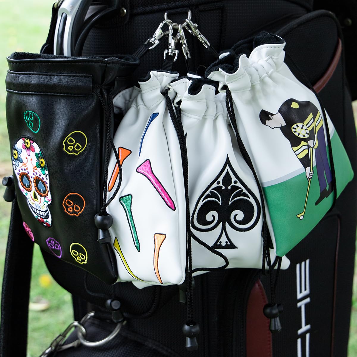 Montela Golf Valuables Pouch,Golf Pouch Bag With Drawstrings Golf Tee Bag Pouch Leather Golf Tee Pouch Golf Ball Bag For Men Wom