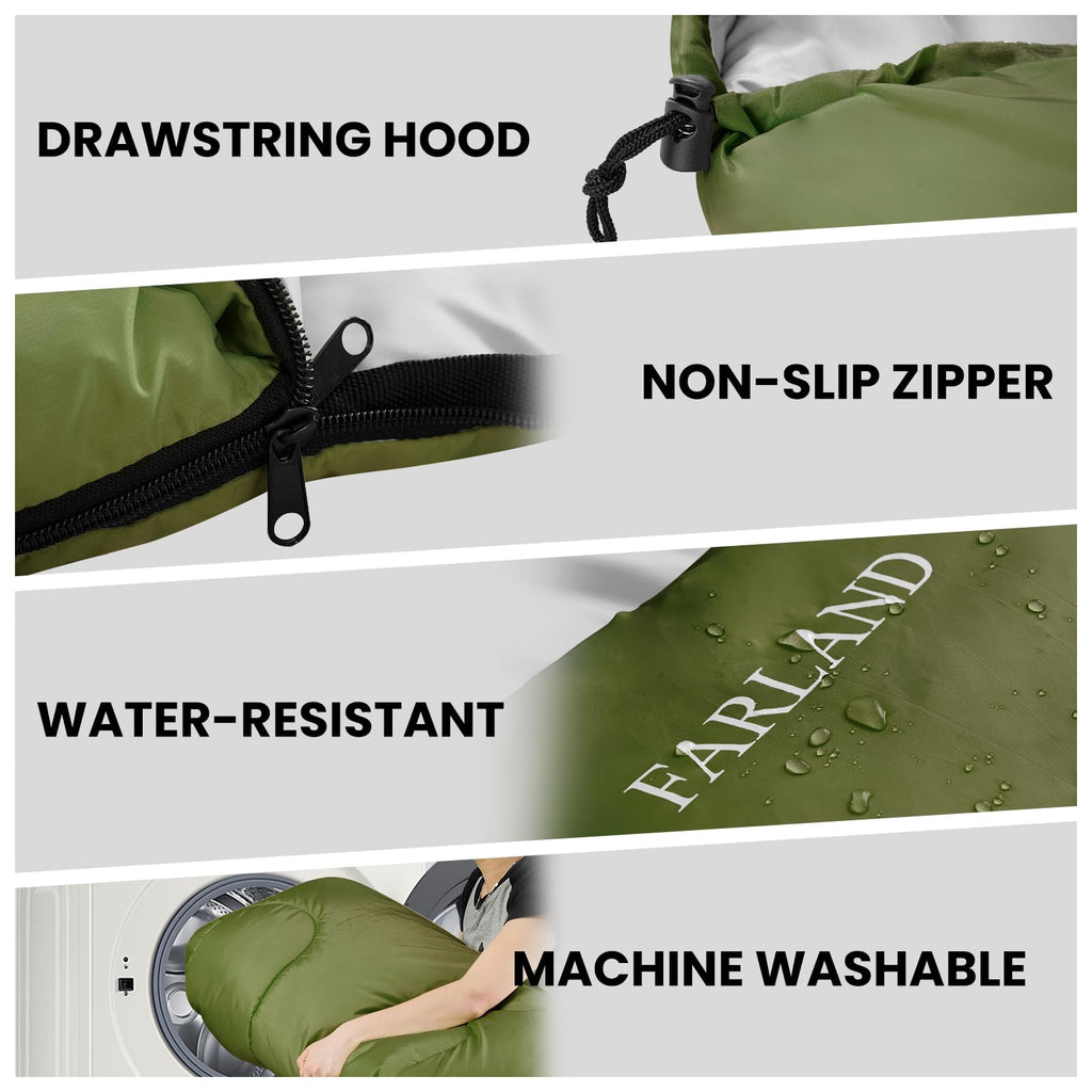 Farland Sleeping Bags For Adults Teens Kids With Compression Sack Portable And Lightweight For 3-4 Season Camping, Hiking,Waterp