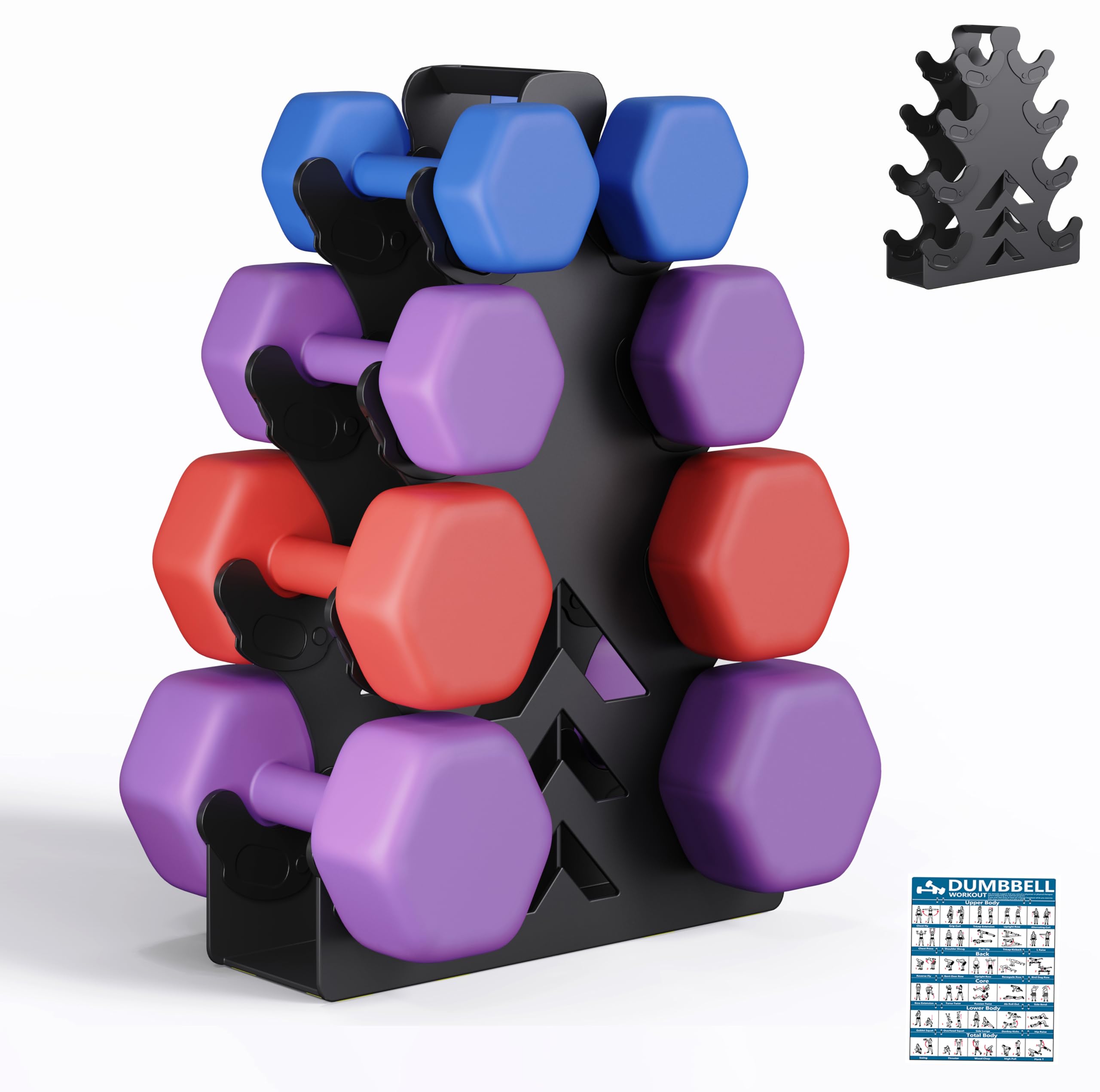 Lovind Dumbbell Rack, Stand Only, No Install Needed Small Weight Rack with Dumbbell Protector Edge,Suitable for Rubber-Coated Du