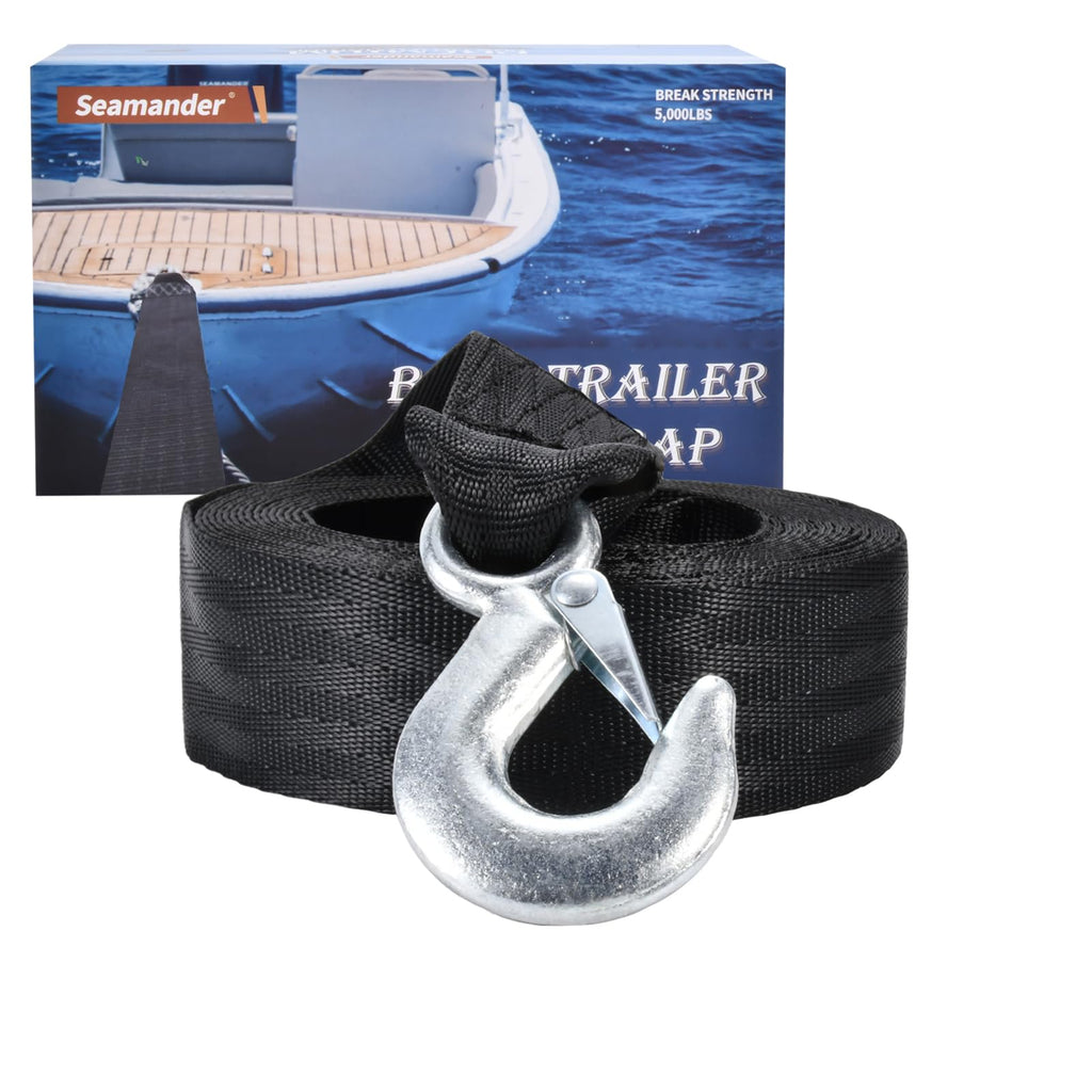 Seamander Boat Winch Strap With Hook,2'' X 20Ft 6000Lb Maximum Break Strength Boat Trailer Winch Strap For Fishing Boats,Towing