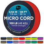 Teceum Micro Paracord - Red (Fire) - 1.18 Mm X 125 Ft - Micro Utility Cord - Thin Braided Paracord Rope Nylon Polyester - Wind C