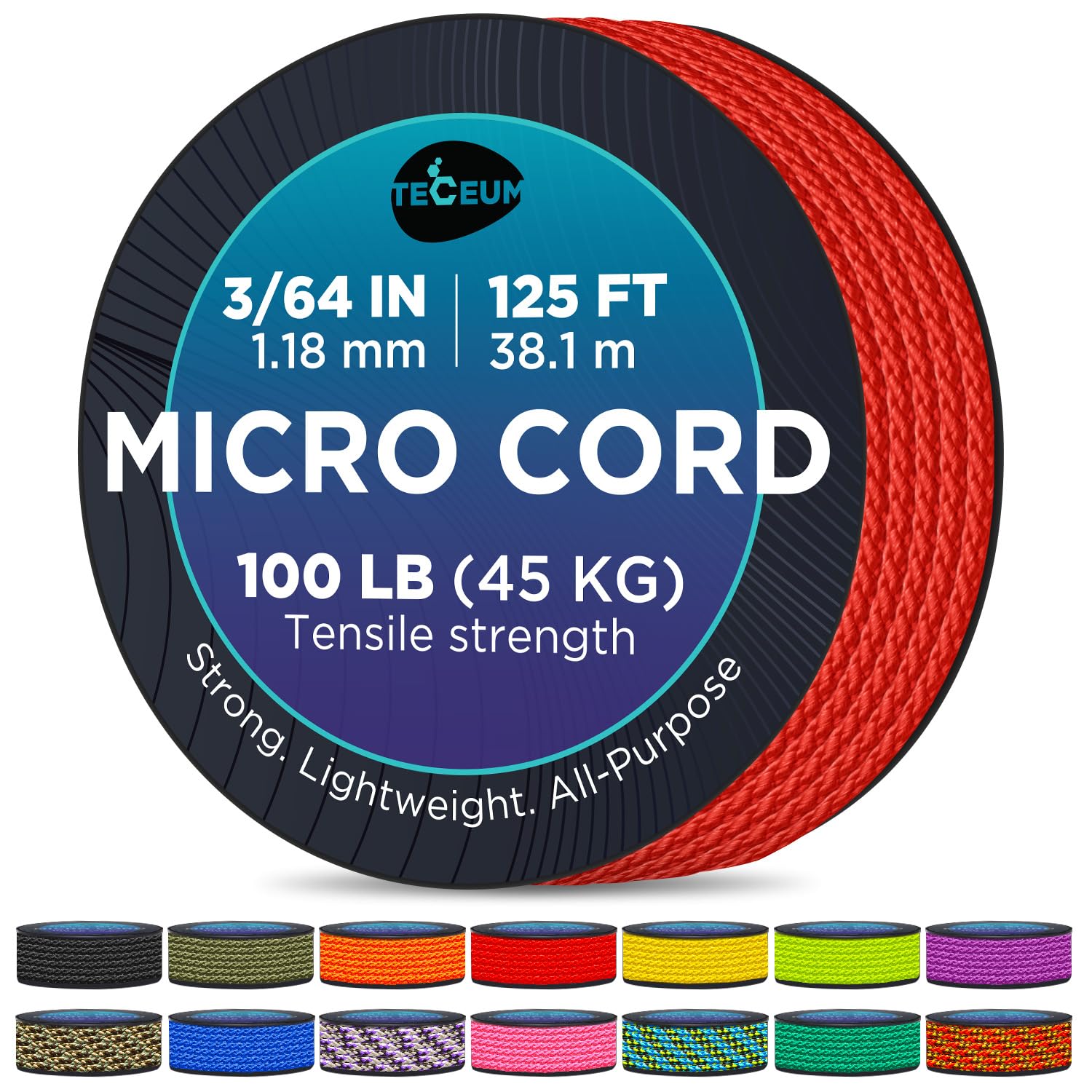 Teceum Micro Paracord - Red (Fire) - 1.18 Mm X 125 Ft - Micro Utility Cord - Thin Braided Paracord Rope Nylon Polyester - Wind C