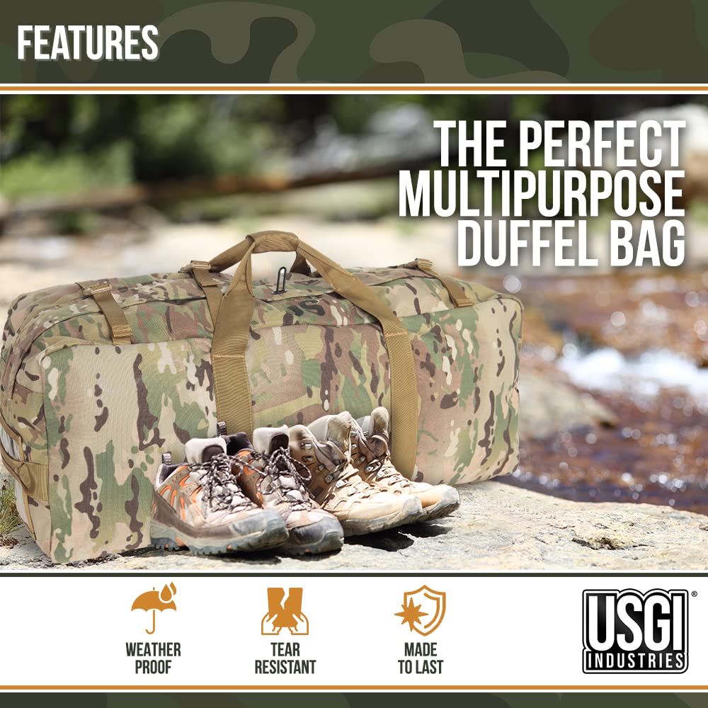 Usgi Industries Tactical Duffel Bag | Military Deployment Luggage | Perfect For Camping, Hiking, Traveling, Stealth, Survival |