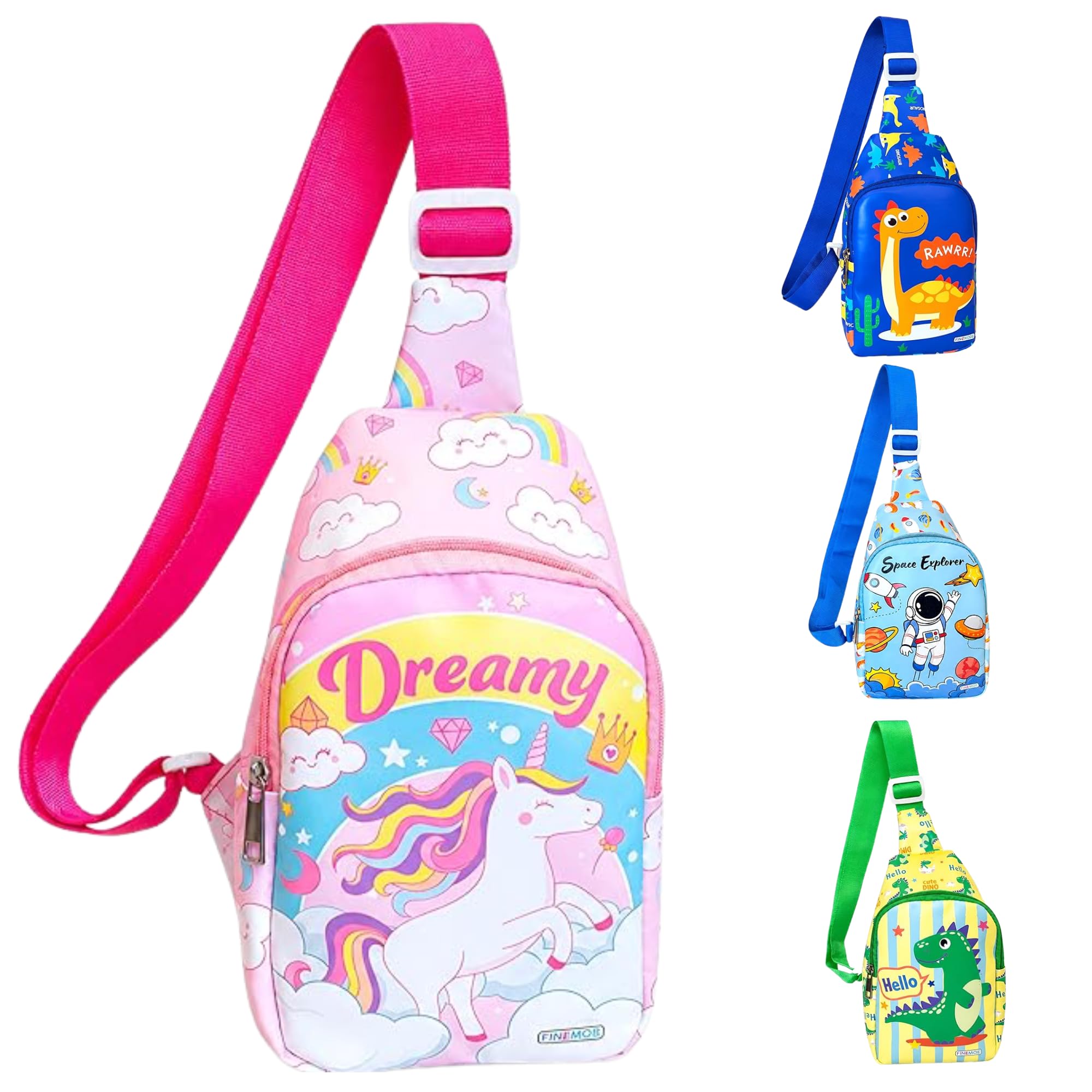 Finemoe Kids Unicorn Sling Bag For Girls & Boys, Dreamy Pink Crossbody Chest Bag, Lightweight, Outdoor, Travel, School,Picnic, A
