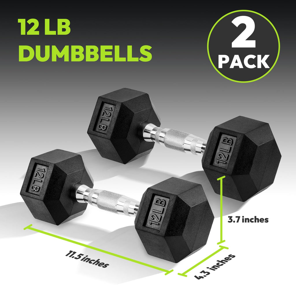 Handbode Hex Dumbbell Rubber Encased Dumbbell Strength Training Hex Dumbbell, Hand Weight For Workout & Exercise/Pair Of 12Lb