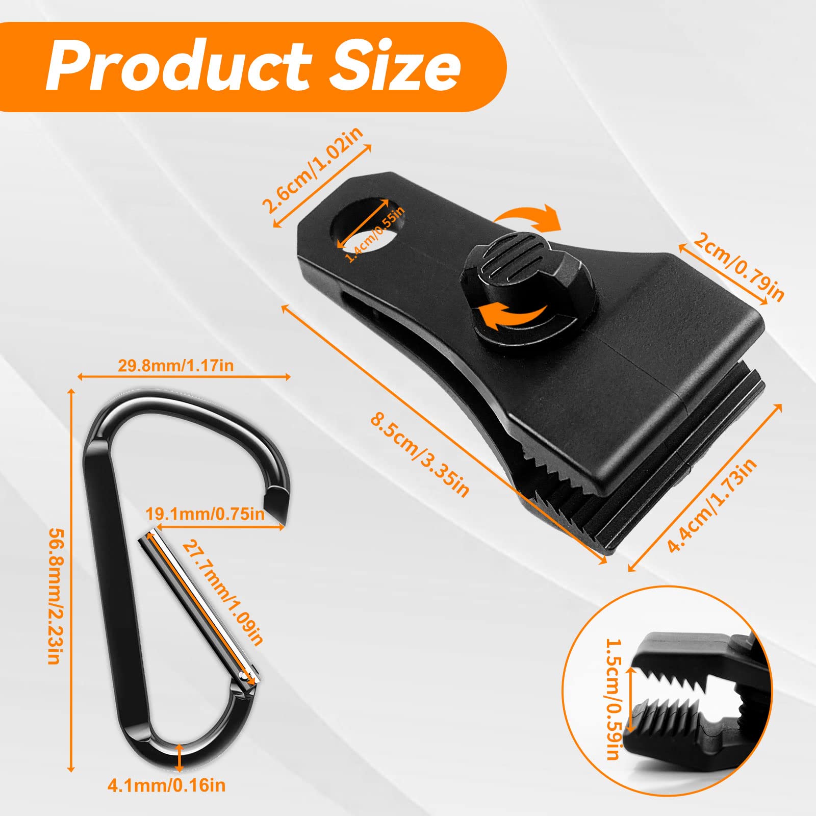 Upgrade Large Tarp Clips Heavy Duty Lock Grip -Total 24 Pcs Tarp Clamps Thumb Screw Tent Fasteners Clips With Carabiner For Camp