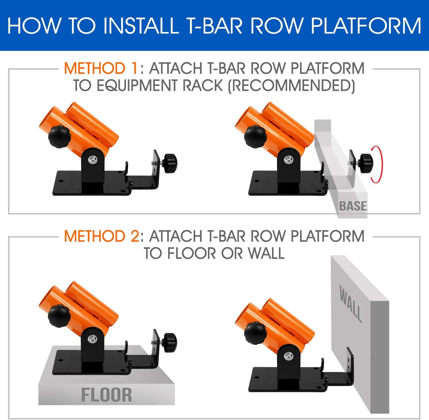Yes4All 360 Swivel T-Bar Row Platform - Landmine Handle Attachment, Fits 1 Standard Bar And 2 Olympic Bar - Orange