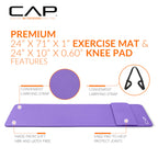 Cap High Density Exercise Yoga Mat With Strap And Knee Pad 71''X24''X1/2'' Purple
