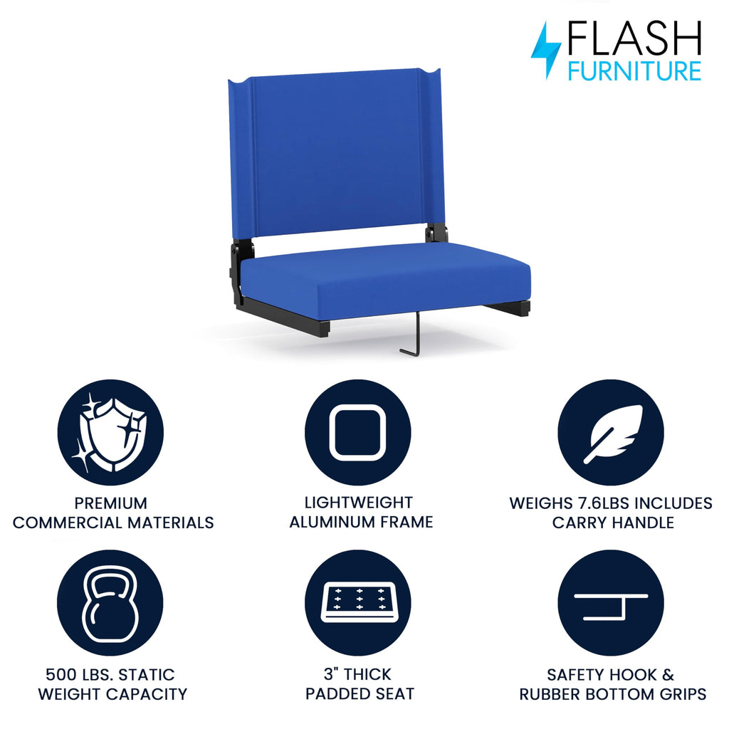 Flash Furniture Grandstand Portable Stadium Seat For Bleachers Or Benches, Folding Padded Stadium Chair With Carrying Handle, 50