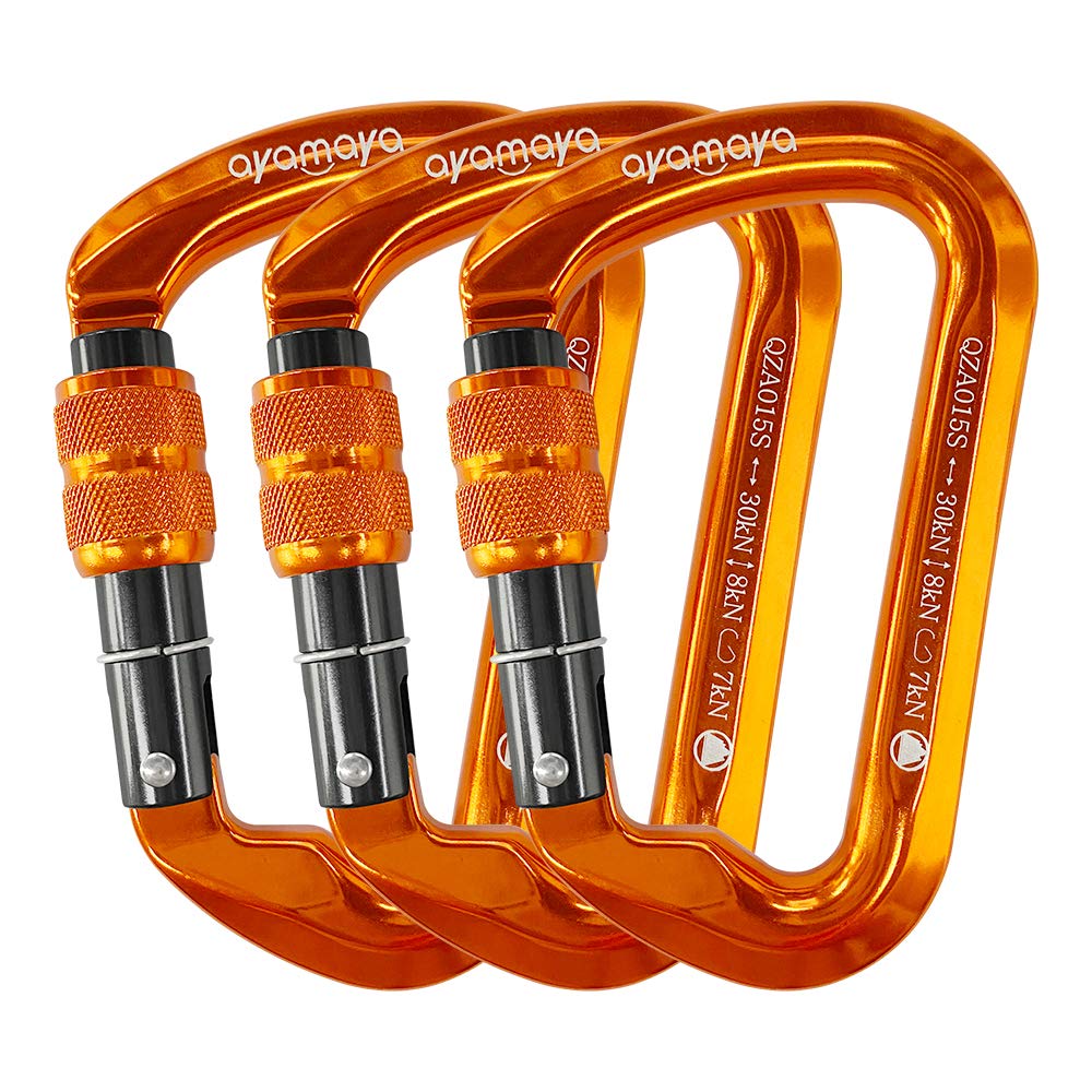 Ayamaya Climbing Carabiners - 3 Pack Screwgate Locking Carabiner 30KN (6744 lbs) Heavy Duty Gears for Rock Climbing, Rappelling,