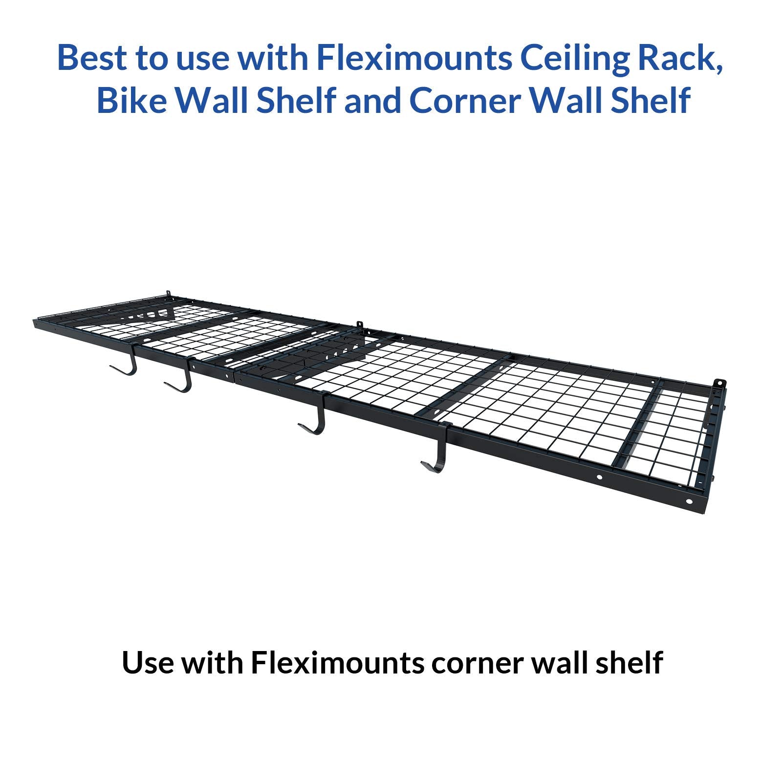 Fleximounts 4-Pack Add-On Storage Rail Hook Accessory For Garage Ceiling Storage Rack And Wall Shelving, Black