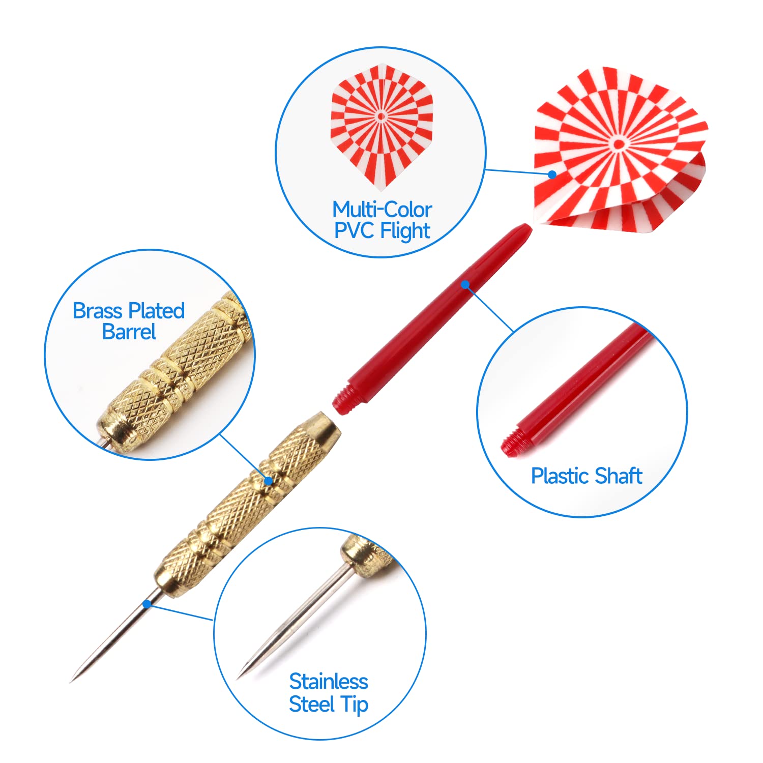 Gse 12 Pcs Of 18 Grams Steel Tip Darts, Professional Darts Metal Tip Set, Metal Darts For Dartboard With Extra Flights, Dart Sha