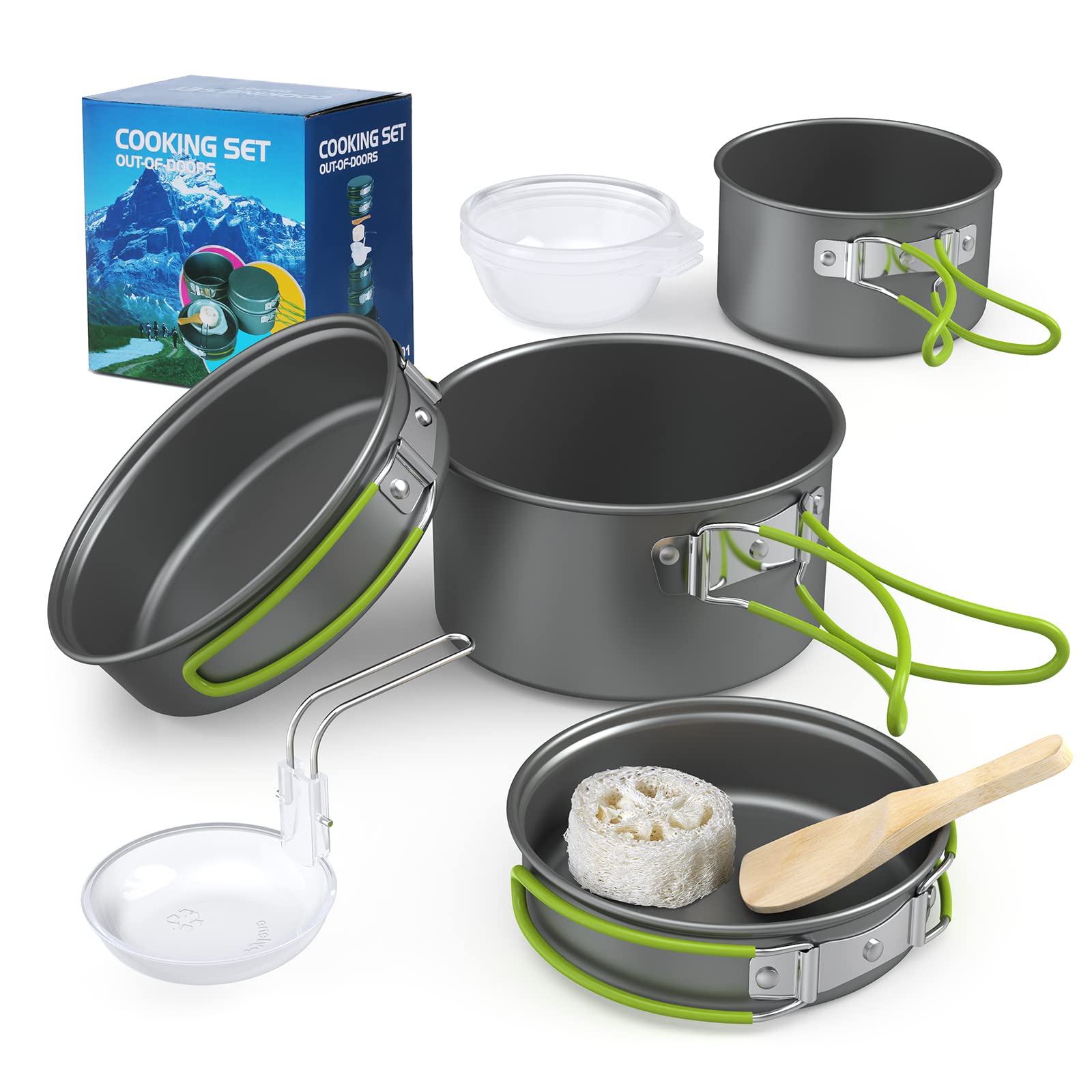 Lixada Camping Cookware Set,11Pcs Camping Cookware Mess Kit With Non-Stick Lightweight Pot Pan Bowls Set For Outdoor Camping Bac