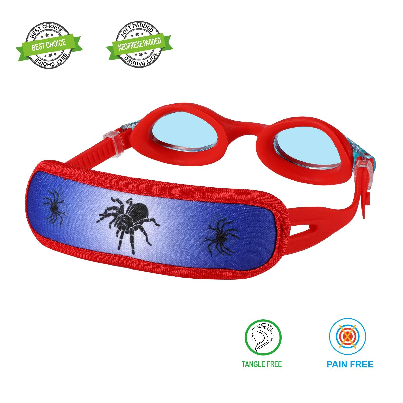 Hydrocomfy Toddler Swimming Goggles 3/4/5/6 Years Old, Kids Swim Goggles 4-7, Red/Blue Spider Goggles For Kids 3-6