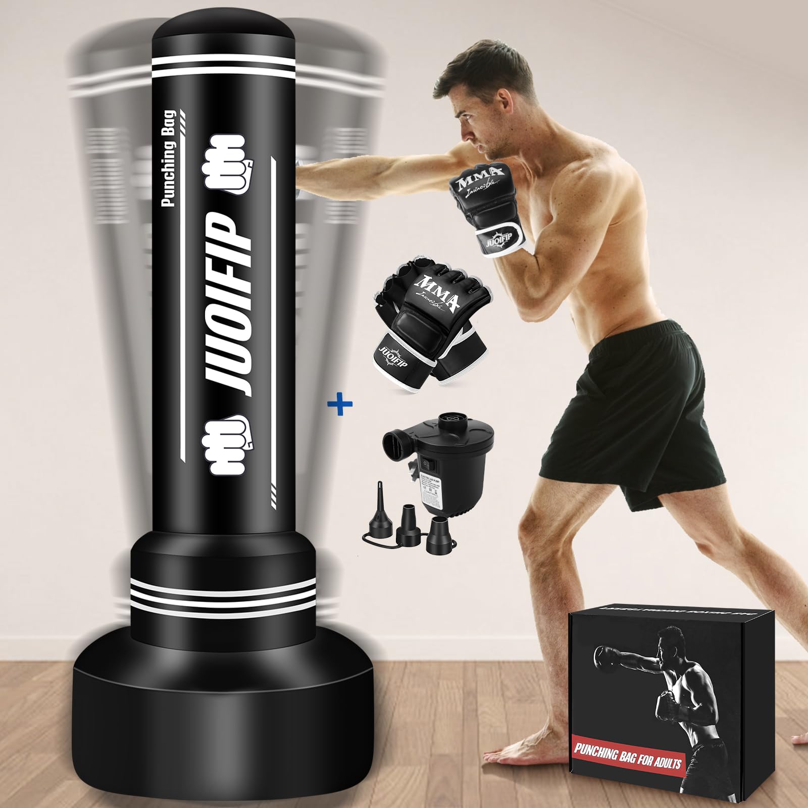 Heavy Punching Bag with Stand Adults Teens, 70 Freestanding Punching Bag with Boxing Gloves and Electric Air Pump, Women Men Sta