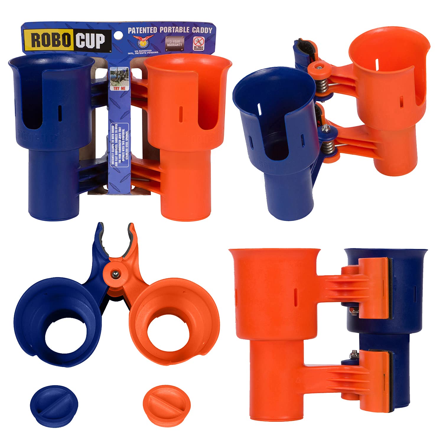 Robocup, (Navy & Orange), Best Cup Holder For Drinks, Fishing Rod/Pole, Boat, Beach Chair, Golf Cart, Wheelchair, Walker, Drum S