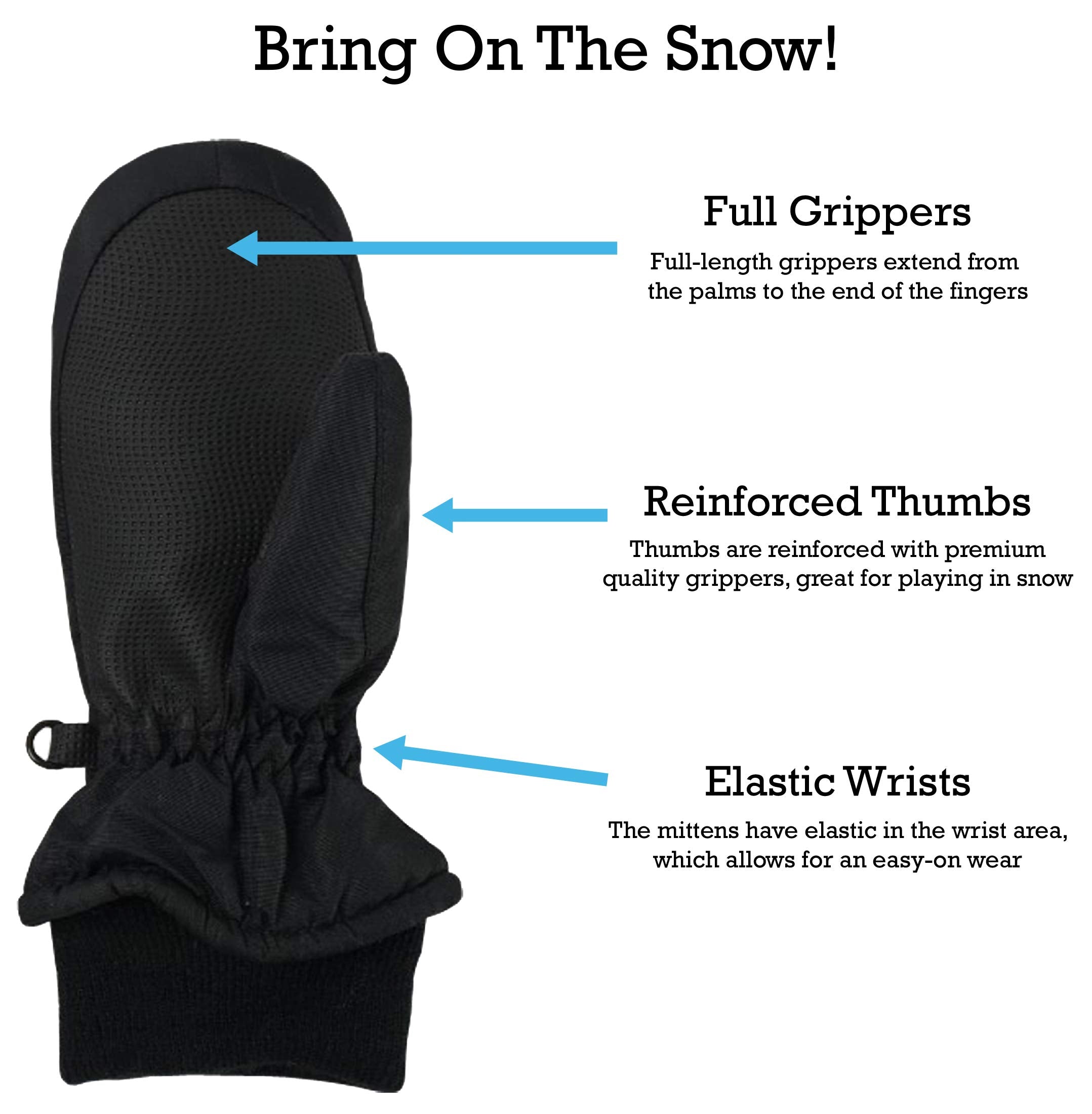 Nice Caps Kids Waterproof Snow Mittens - Thinsulate Boys Girls Cold Weather (Black 1, 4-5 Years)