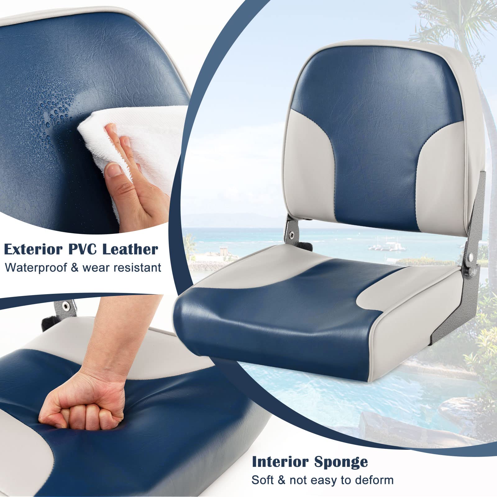 Goplus Low/High Back Boat Seats, Folding Boat Seat With Stainless Steel Screws & Aluminum Hinges, Thickened Sponge Padding, Wate